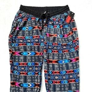 Multicolor Abstract Print Lightweight Rayon Pants Size L